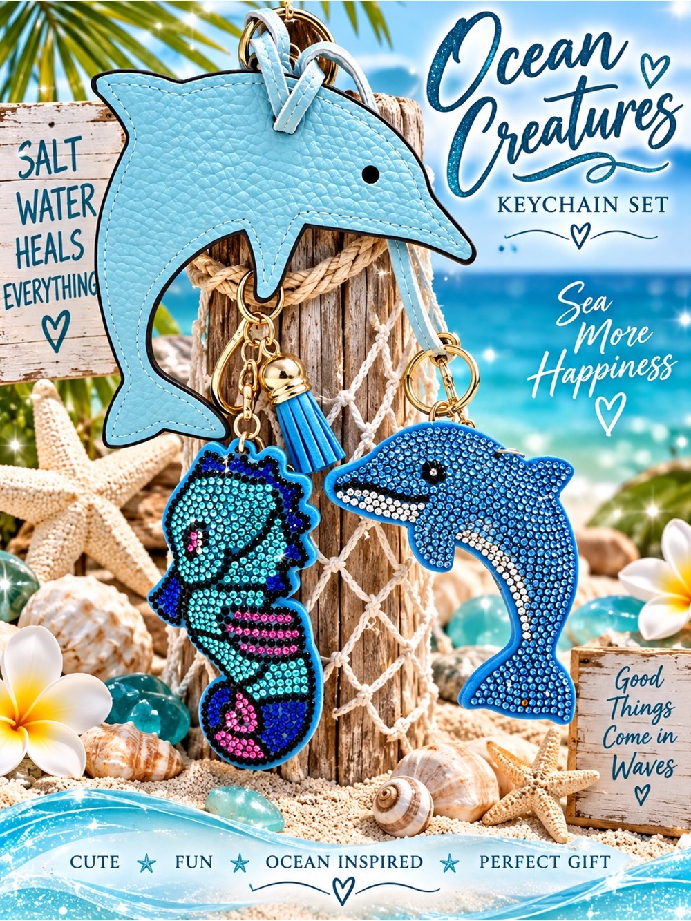 Ocean animals keychain bag charm set